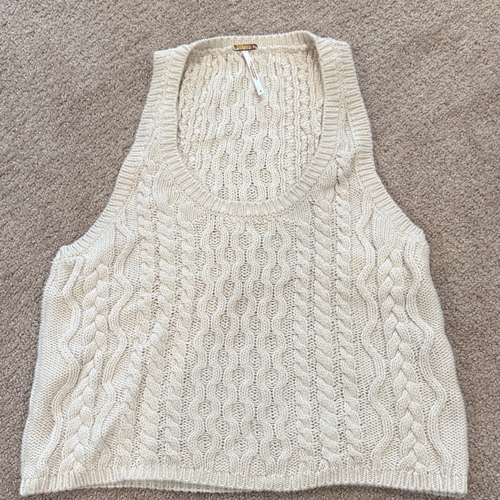 Free People Cable Knit Cream Tank Top